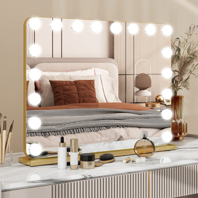 60x80 Makeup Mirror with Charging, 3 Color Light Large Mirror with 18 dimmable LED Bulb