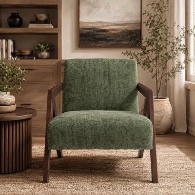 Colin Mid-Century Modern Accent Chair, Upholstered Reading Armchair with Curved Wood Frame, Soft Textured Fabric Lounge Chair for Living Room Bedroom Office