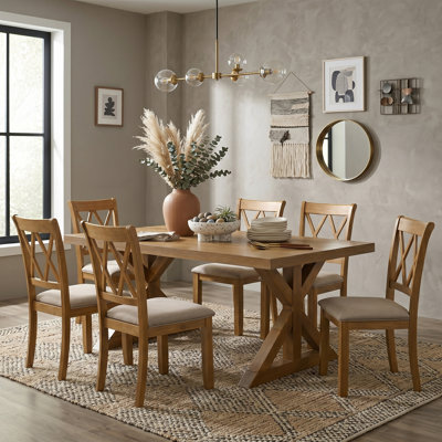 Tamika Enna Morden Farmhouse Wood Trestle Dining Set, Brushed Driftwood Finish