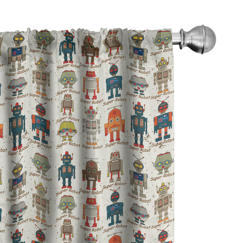 Robot Print Semi-Sheer Polyester Rod Pocket Curtain Panels