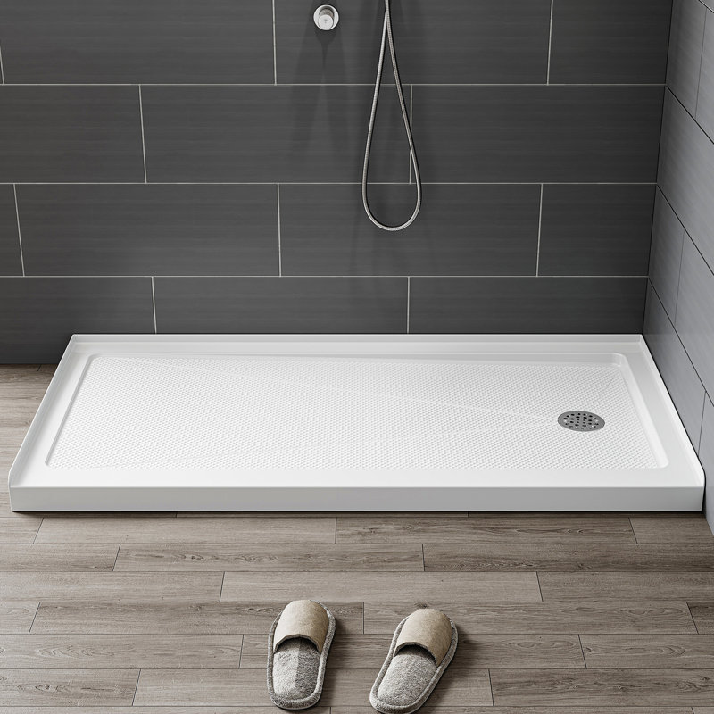 60" W X 30" D Non-slip Shower Base With Drain Assembly, Wider Threshold Design, Right