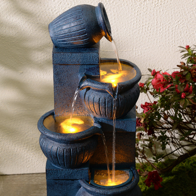 Weather Resistant Cascade Fountain with Light, Navy