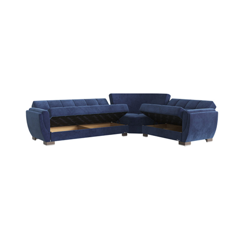 Canapé-lit modulaire réversible en forme de L avec sièges de rangement Oliveras, Microfibre bleue, Noir / blanc
