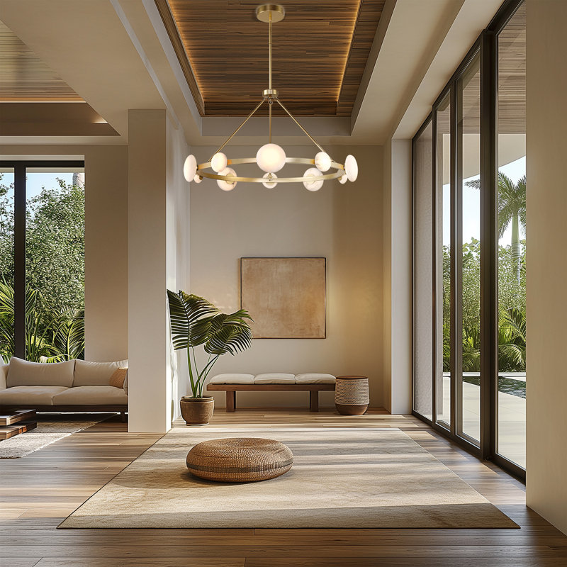 Lily Gold 10-Light LED Chandelier with Alabaster Shades
