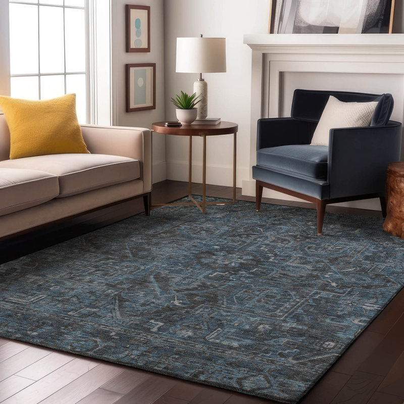 Premium Machine Washable Cerrito AMF571 Navy Rug, Rectangle 10' x 14'