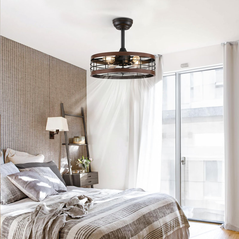 18 inch Fandelier Industrial Ceiling Fans with Lights and Remote, 18" Wide, Brown