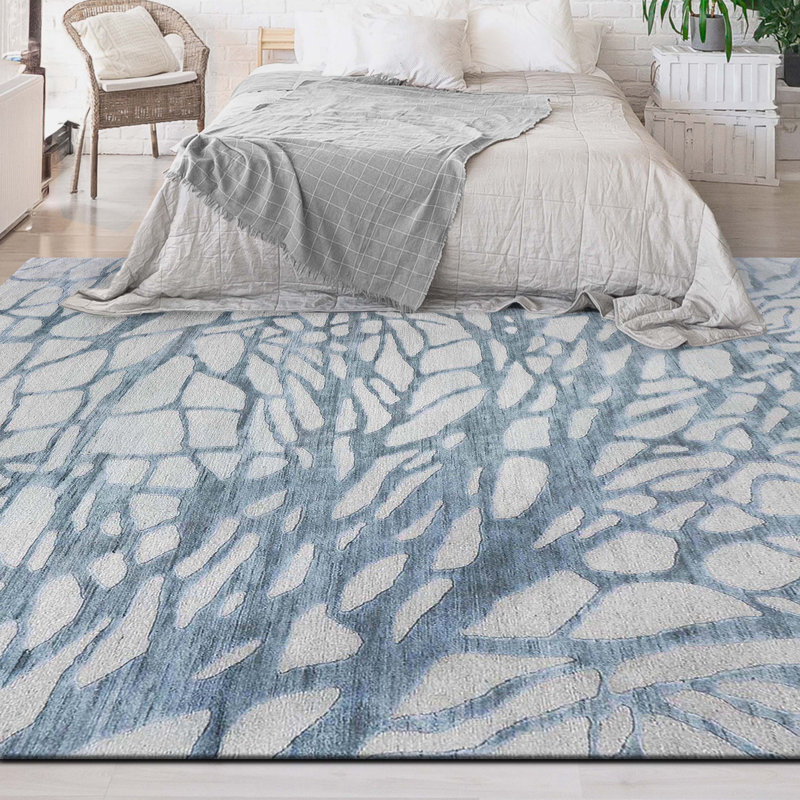 Abstract Area Rug in Turquoise/Ivory, Rectangle 8' x 10'