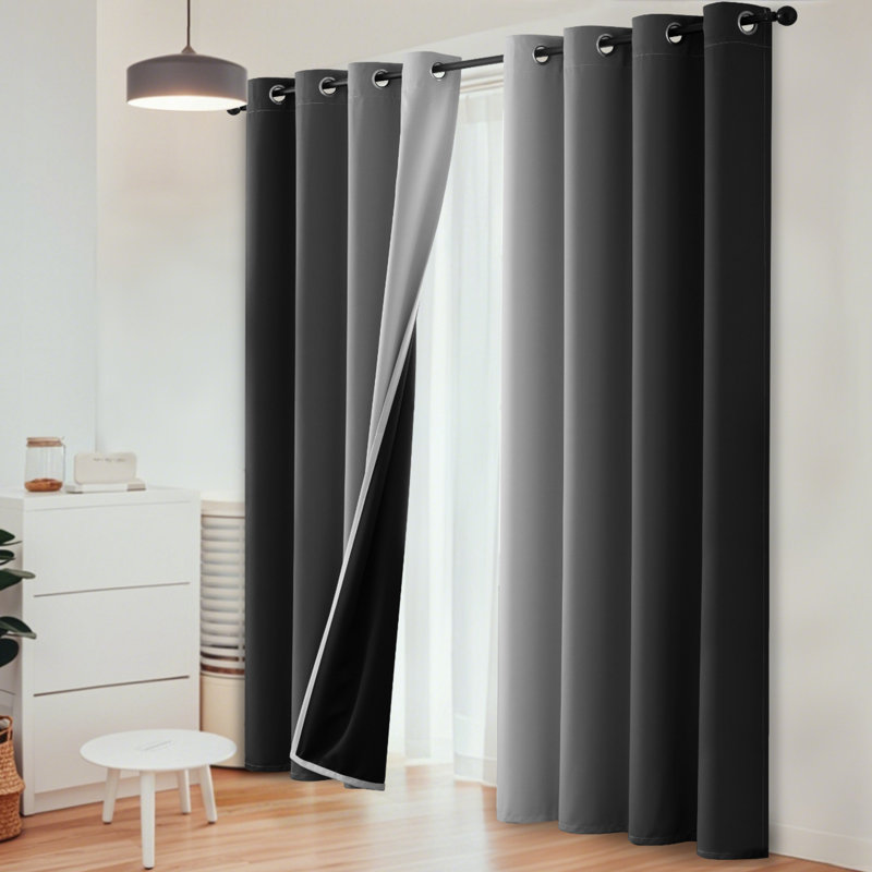 Ombre 100% Blackout Curtain-Room Darkening Grommet Drapes for Bedroom&Living Room, 52" W x 84" L, Black