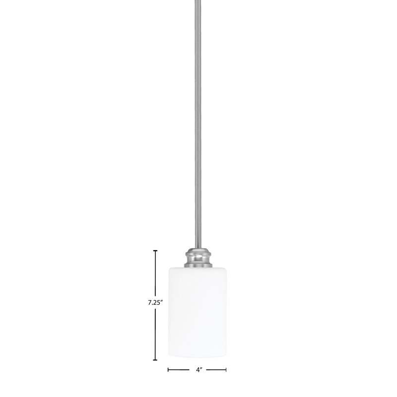 Mini-luminaire suspendu à tige suspendue au fini nickel brossé avec verre mousseline blanc 4 po