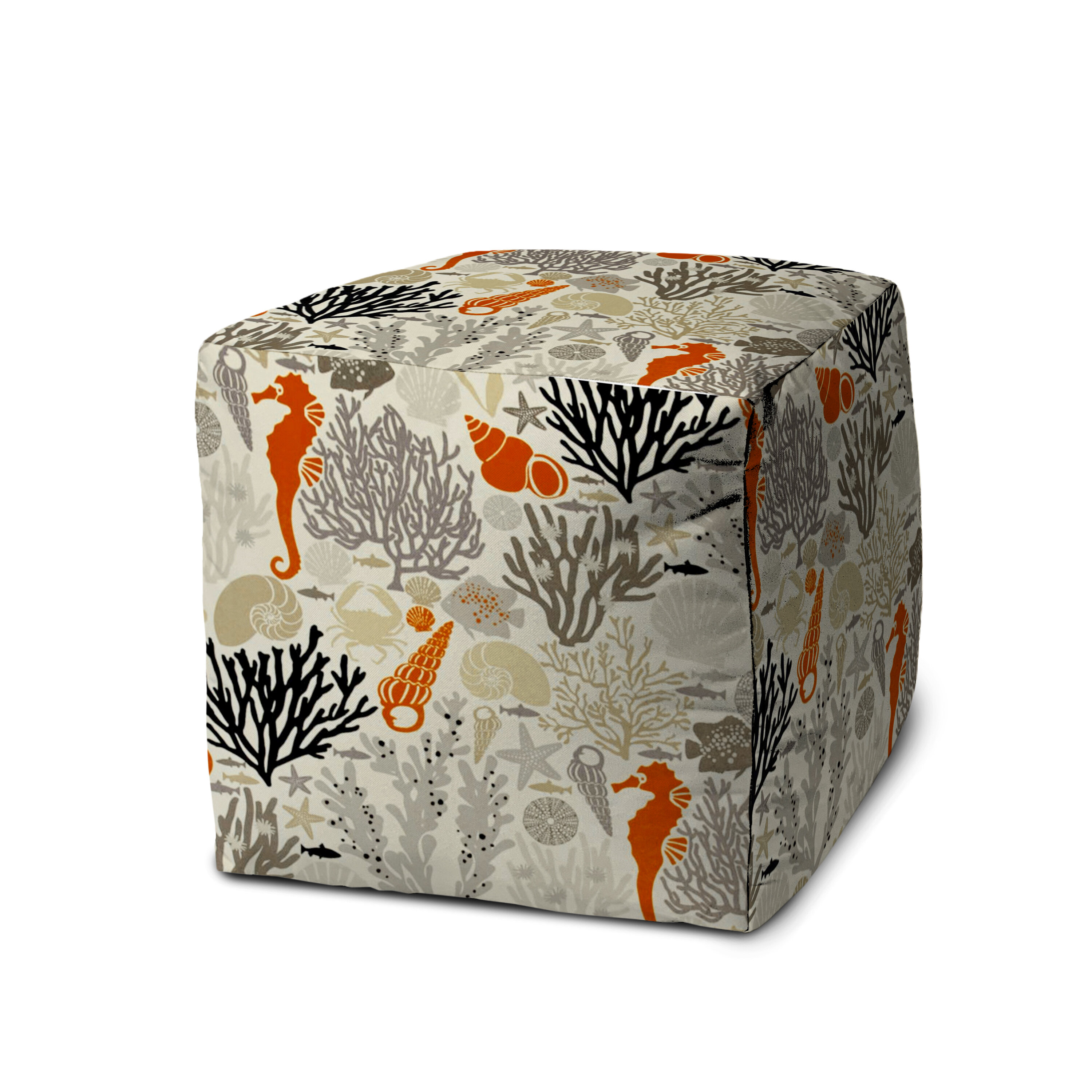 Taupe Indoor/Outdoor Pouf - Zipper Cover with Luxury Polyfil Stuffing - 17 x 17 x 17 Cube Red Barrel Studio