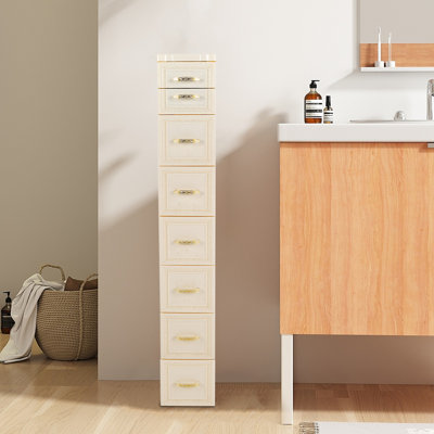 Akiva 8-Drawer Slim Rolling Storage Tower, Narrow 7-Tier Cabinet for Bathroom