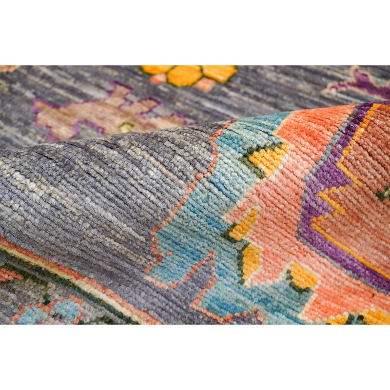 Tapis gris / orange / bleu noué à la main de haute qualité