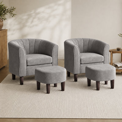 Fauteuil demi-tonneau rembourré avec repose-pieds 31,7 po Torince (ensemble de 2