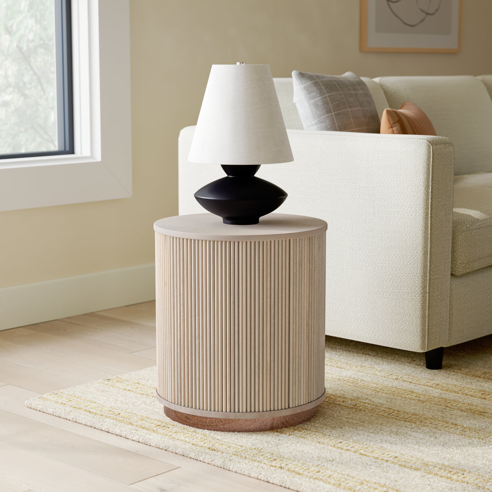 Derbey Solid Wood Tray Top Drum End Table with Storage, Whitewash