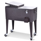 Costway 80 Quarts Serving Station / Cart Cooler with wheels in Brown