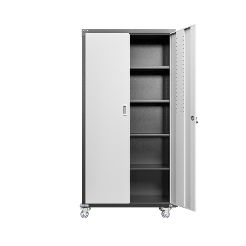 Armoire de rangement en métal avec 4 tablettes réglables et portes verrouillables - Option de garage à domicile