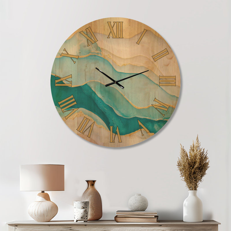 Horloge murale surdimensionnée en bois côtier - Horizon tropical à la plage, Médium