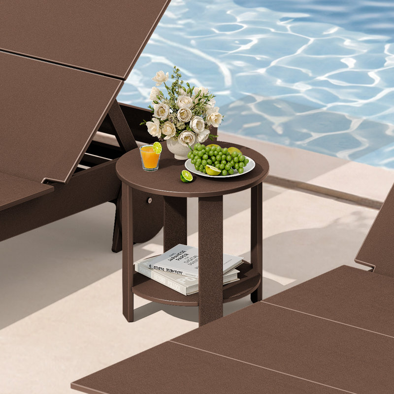 Table d'appoint de terrasse extérieure en PEHD à 2 niveaux l 18 po Breeze, Wood brown