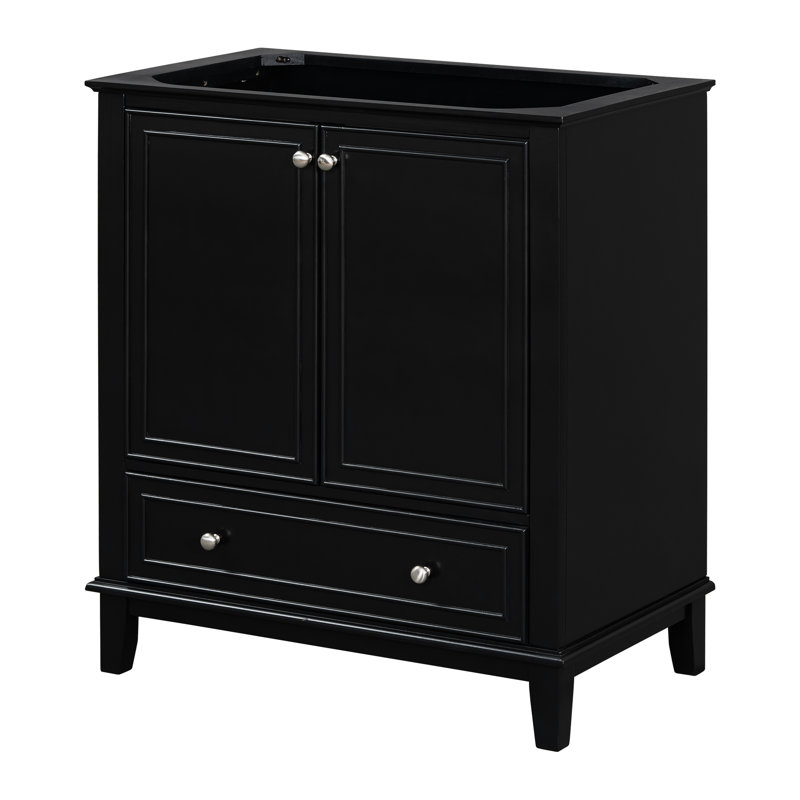 30" Bathroom Vanity Base Only In Black, Solid Wood & Cabinet, Doors And Drawer, Multi-Functional, Adjustable Shelf, Assembly Required 30", Board, Functional Needed