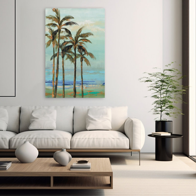 Copper Palms II - éléments naturels bleu-brun-vert, H 60 po x l 40 po