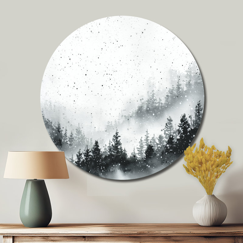 Décoration murale ronde en métal «Misty Winter Forest - Paysages», L 23 po x H 23 po