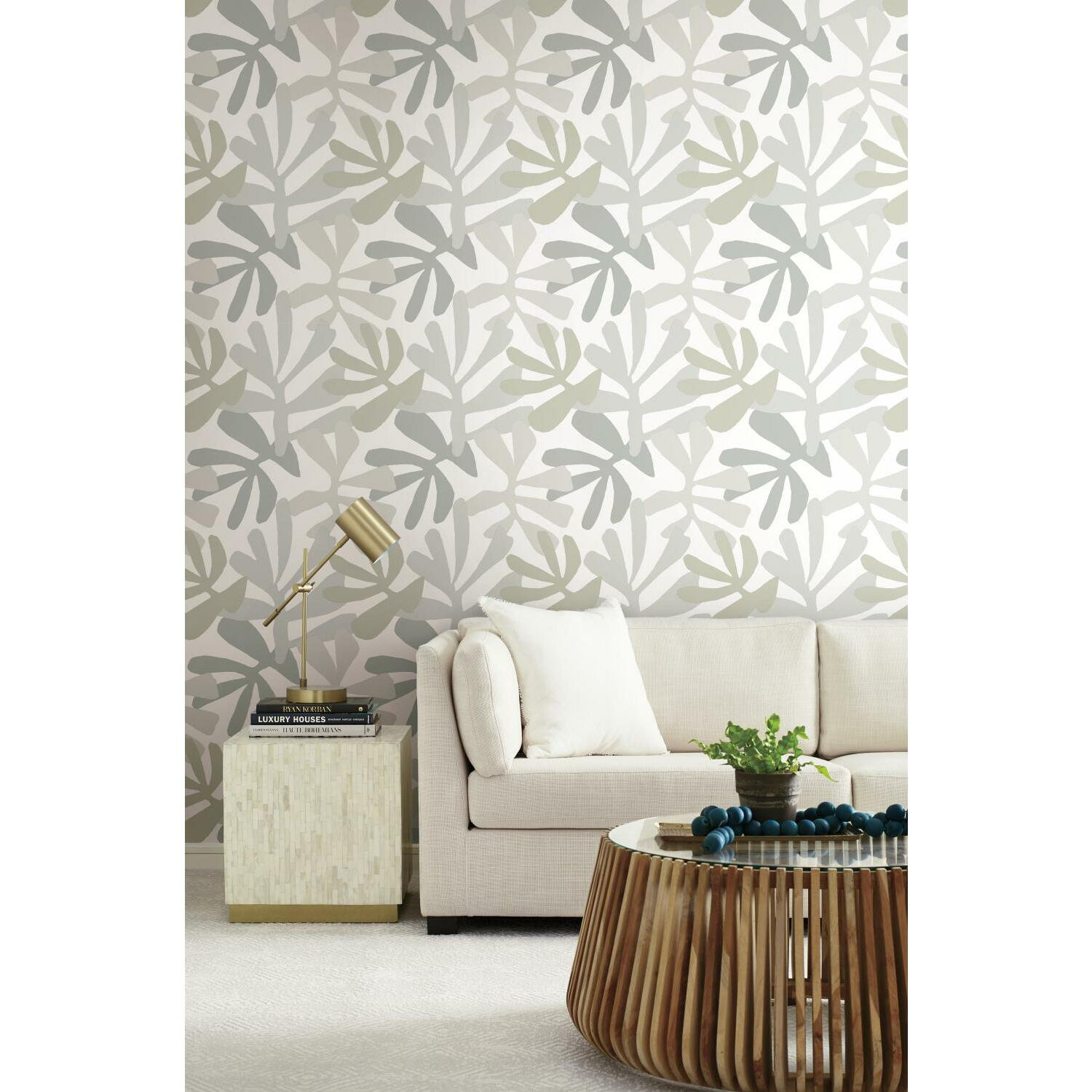 Peel & Stick Floral Wallpaper, Gray/Beige