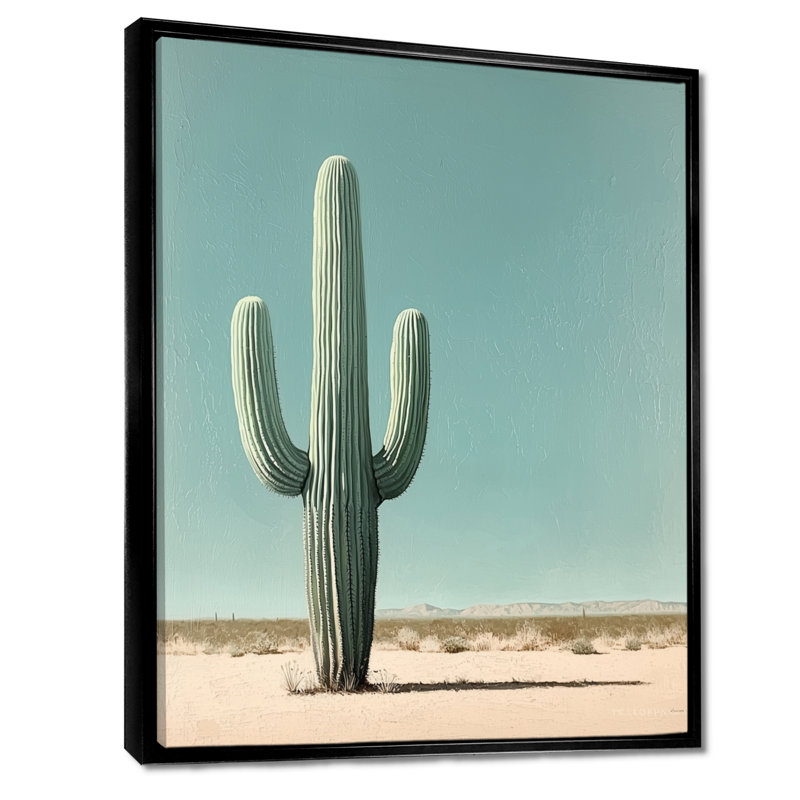 Cactus minimaliste de Manwi et le ciel du désert I - art mural Cactus, H 20 po x l 12 po, Reproduction avec cadre flottant