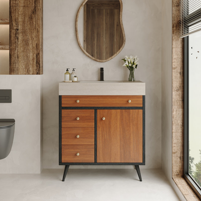 Meuble-lavabo autoportant Brivelle, Beige, Brun-noir