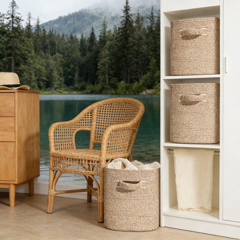 6-Pack Cube Storage Bins, 11 Inch Woven Organizer Baskets With Handles For Shelves, Closet, Bathroom, Nursery, And Home Organization, Natural Cotton Rope Material