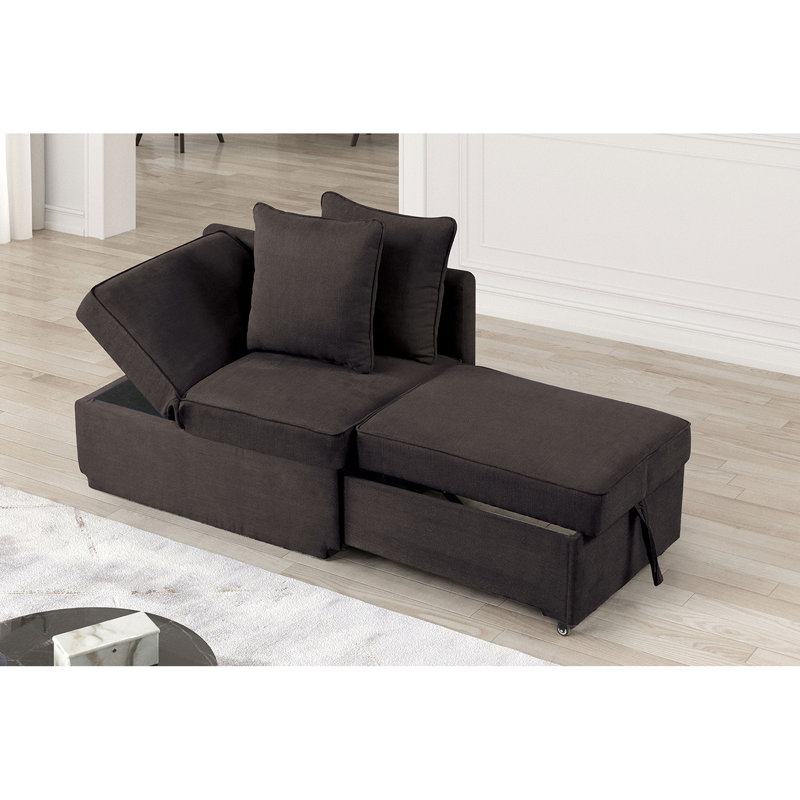 Chaise convertible de rangement de style contemporain, tissu en mousse grise, réglable, coussins inclus, Grey