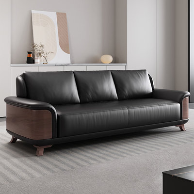 Black Genuine Leather Standard Sofa