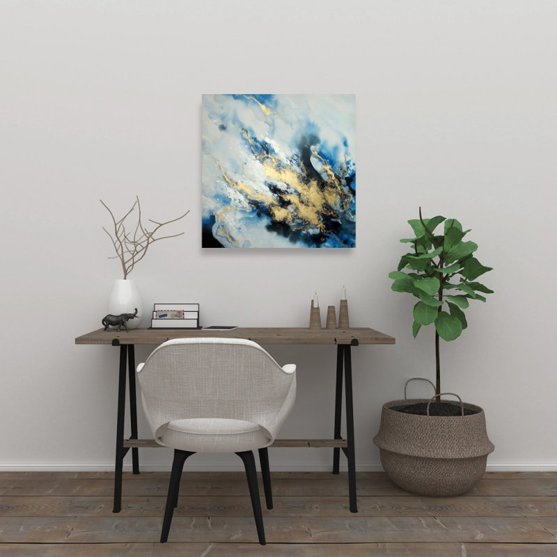 Blue Marble Abstract Shapes Canvas - Bedroom Wall Art Decor