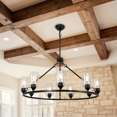9-Light Wagon Wheel Chandelier Large Farmhouse Chandelier For Living Room 