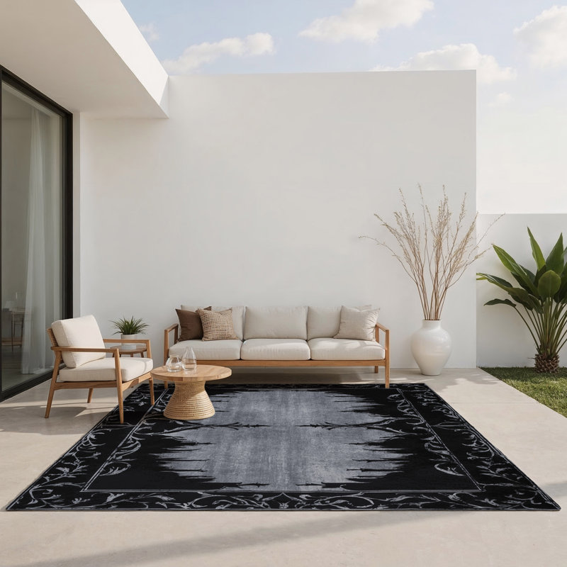 Tapis intérieur et extérieur noir en bois de rose, Rectangle 5 pi x 7 pi