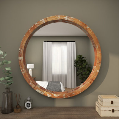 Gruver Solid Wood Circle Wall Mirror