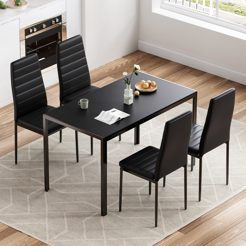 Berfin 4 - Person Four Leg Dining Set, Black