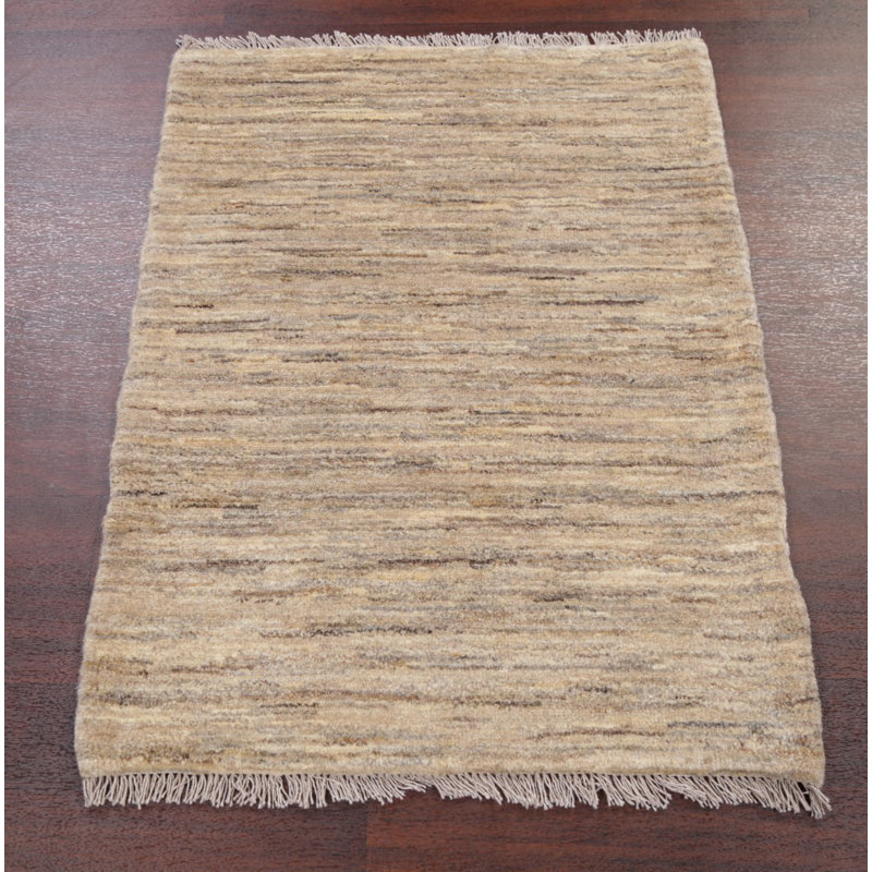 Tapis en laine beige 2 pi 11 po x 3 pi 1 laine noué la à la main one-of-kind Rockmart