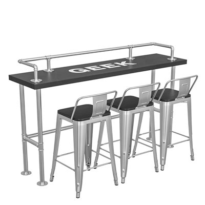 Industrial Style High Table And Chairs Set 4 - Person Solid Wood Top Trestle Dining Set