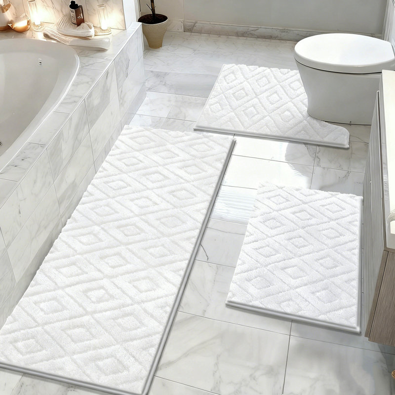 Tapis de bain absorbant antidérapant (ensemble de 3), Blanc