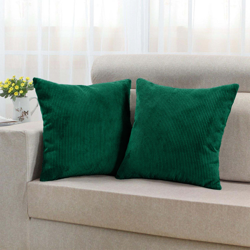 Square Pattern Cushion Cover-(Pack of 2), Emerald Striped