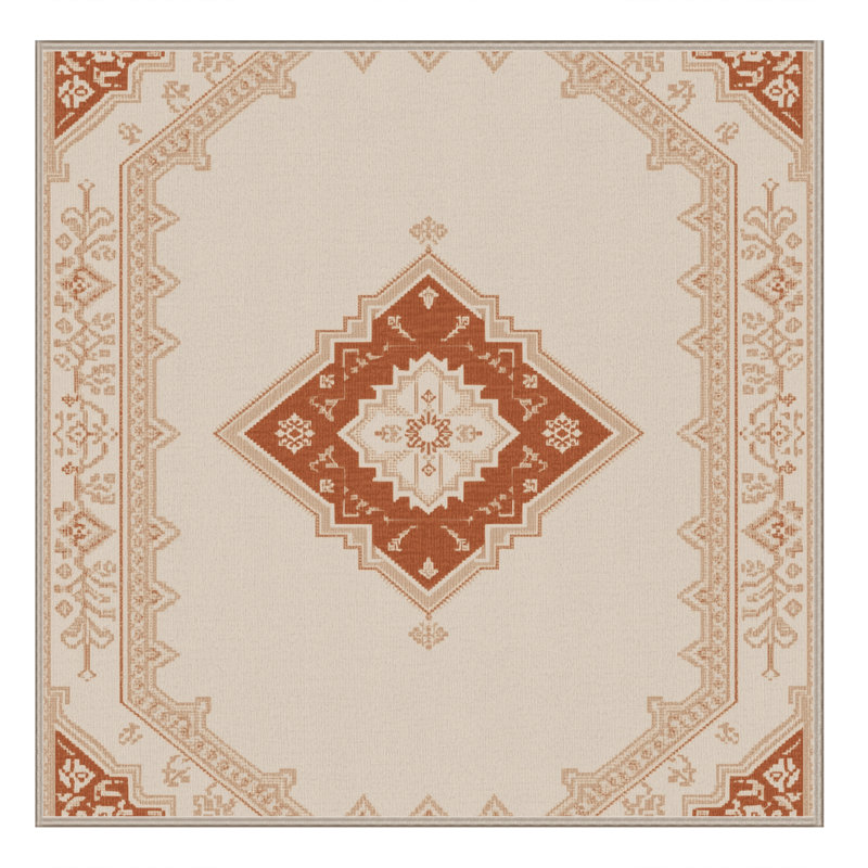 Soft Plush Eichhorn Traditional Oriental Area Rug in Beige – Beige Binding, 6' Square