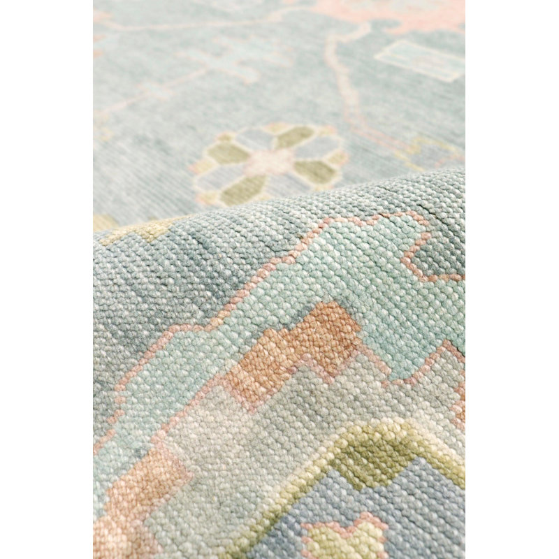 Wool Oriental Area Rug in Light Blue/Pink/Moss