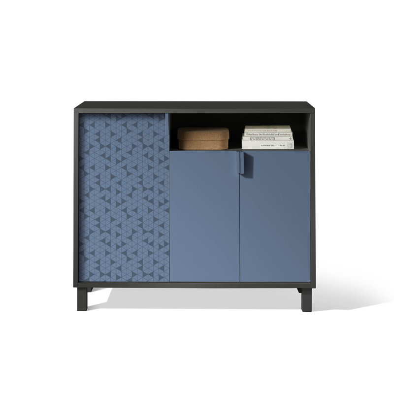 16 Pair Shoe Storage Cabinet, Black/Blue