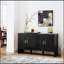 Buffet Mid-Century moderne avec tablettes réglables et motif géométrique pour un rangement et une présentation polyvalents