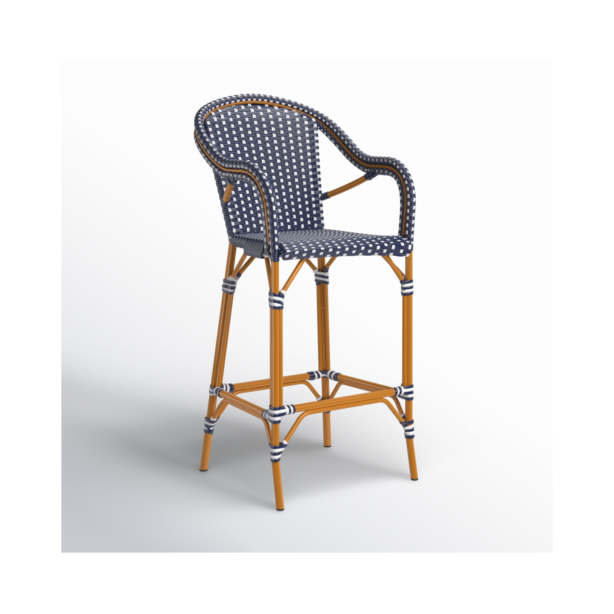Popplewell 46.5'' Aluminum Outdoor Bar Stool, Navy/White