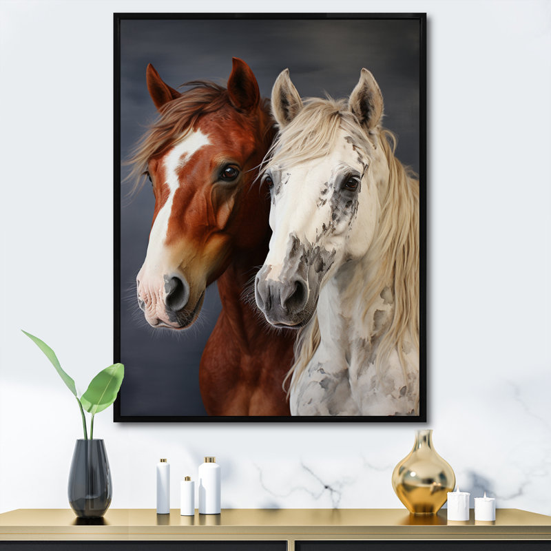 Berno Horse Dynamic Duo, reproduction sur toile encadrée, Cadre flottant noir, H 20 po x l 12 po x P 1 po