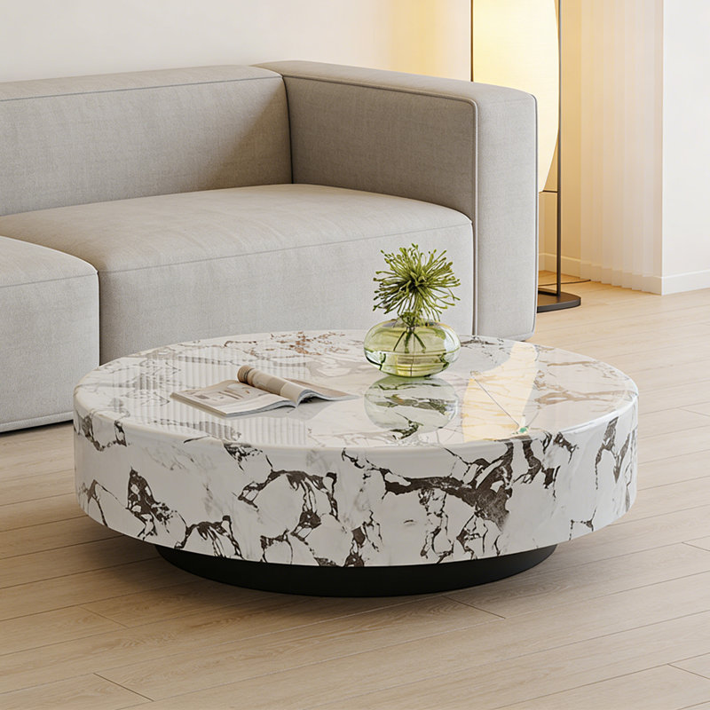 Table basse Arnette, H 13,8 po x L 47,2 po x l 47,2 po, Blanc/Noir