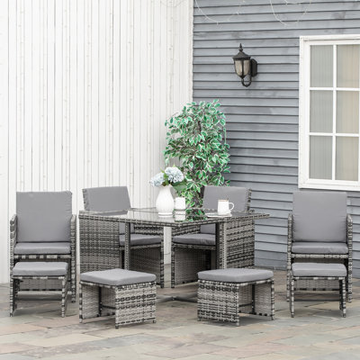 Bodhe 8 Seater Rattan Cube Garden Furniture Set Space Saving, Grey
