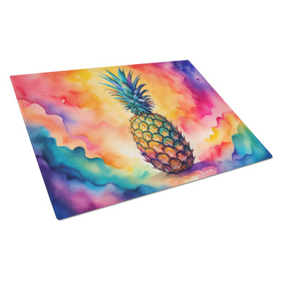 Colourful Pineapple Glass Cutting Board Large