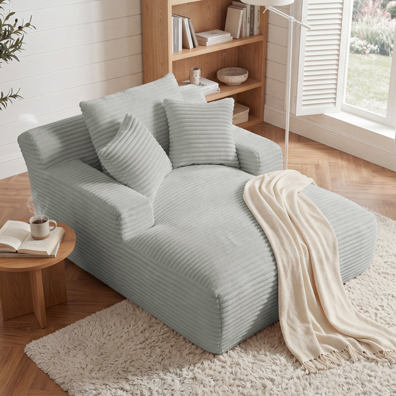 Latitude Run® No Assembly Required 64''D Corduroy Indoor Chaise Lounge Chair Upholstered Modern Glauser Oversized Compression Sleeper Sofa In A Box